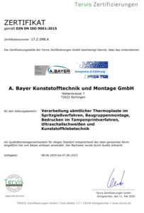 Bayer Kunststoffe ISO Zertifikat